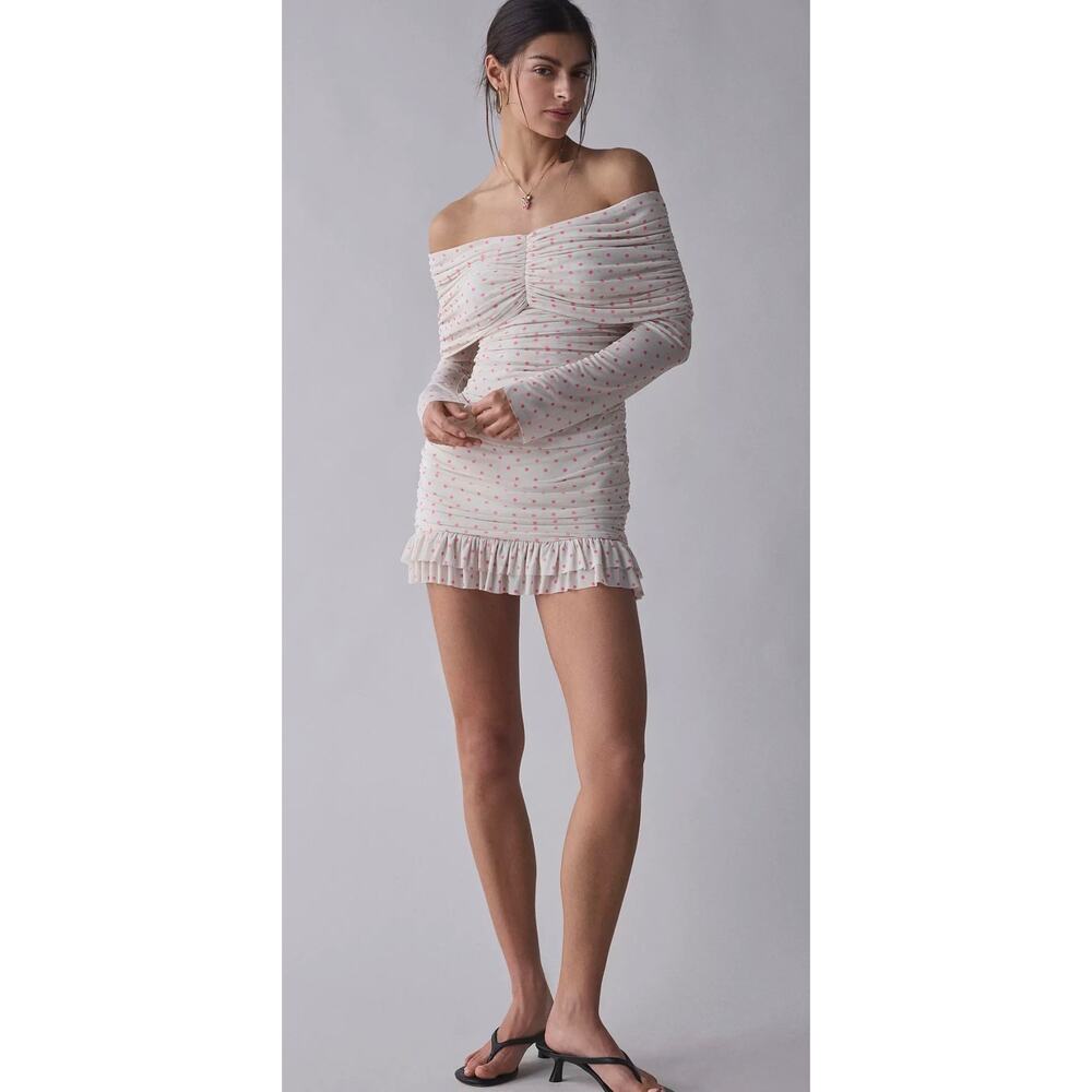 AFRM Fay Polka Dot Mesh Off-The-Shoulder Mini Dress In Size M NWOT